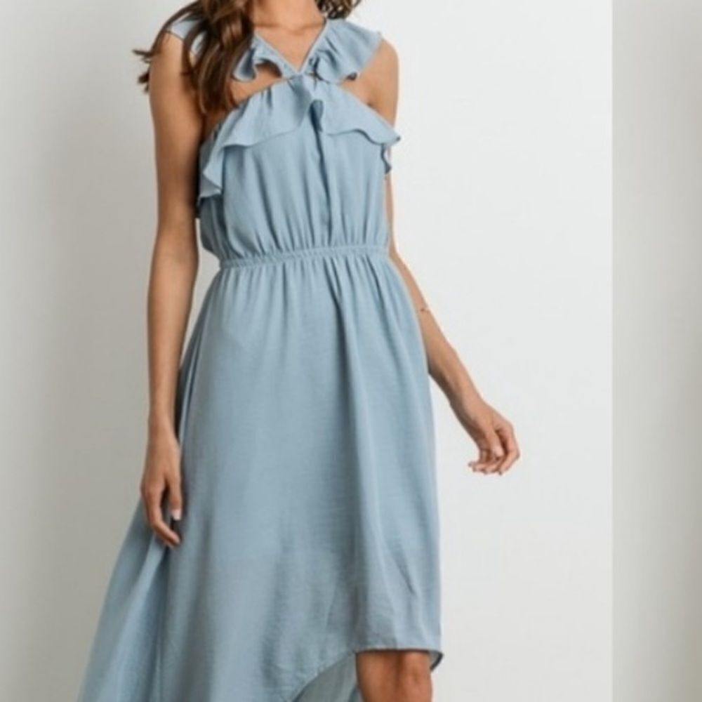 Blue Ruffled High Low Dress - Picture 5 of 16